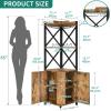 imageYITAHOME Corner Bar Cabinet with Glass ampamp Wine Holder Industrial Corner Shelf with Wine Storage 5Tiers Liquor Cabinet Bar for Home Kitchen Living Dining Room BrownBrown