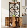 imageYITAHOME Corner Bar Cabinet with Glass ampamp Wine Holder Industrial Corner Shelf with Wine Storage 5Tiers Liquor Cabinet Bar for Home Kitchen Living Dining Room BrownBrown