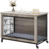 imageYITAHOME Corner Dog Crate Furniture 52quot Wooden Dog Crate with Dog Cushion Dog Kennel Indoor for Small Medium Large Dogs BrownGrey
