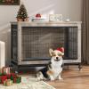 imageYITAHOME Corner Dog Crate Furniture 52quot Wooden Dog Crate with Dog Cushion Dog Kennel Indoor for Small Medium Large Dogs BrownGrey