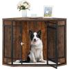 imageYITAHOME Corner Dog Crate Furniture 52quot Wooden Dog Crate with Dog Cushion Dog Kennel Indoor for Small Medium Large Dogs BrownRustic Brown