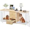 imageYITAHOME Dog Crate Furniture 41quot Heavy Duty Dog Kennel with 2 Drawers Wooden Dog Crate End Table for Medium Small Medium Dogs Rustic BrownWalnut White