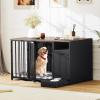 imageYITAHOME Dog Crate Furniture with Feeder Bowls 55quot Large Breed Dog Kennel with Storage Drawer Heavy Duty Dog House TV Stand Indoor for Medium Dogs BlackBlack