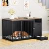 imageYITAHOME Dog Crate Furniture with Feeder Bowls 55quot Large Breed Dog Kennel with Storage Drawer Heavy Duty Dog House TV Stand Indoor for Medium Dogs BlackBlack