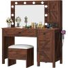 imageYITAHOME Farmhouse Vanity Desk with Mirror Retro Makeup Table Set with Charging Station 10 Dimmable Lights 2 Drawers ampamp 2 Cabinets Rustic BrownRustic Brown