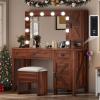 imageYITAHOME Farmhouse Vanity Desk with Mirror Retro Makeup Table Set with Charging Station 10 Dimmable Lights 2 Drawers ampamp 2 Cabinets Rustic BrownRustic Brown