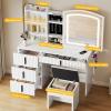 imageYITAHOME Fluted Makeup Vanity Desk Vanity Dressing Table Set with LED Mirror ampamp Power Outlets 3Color LED Lighted 4 Drawers Hidden Storage and Storage Stool