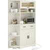 imageYITAHOME Kitchen Pantry Storage Cabinet 67quot Tall Kitchen Hutch with Outlet ampamp Door ampamp Shelves ampamp Drawer Farmhouse Wooden Microwave Stand Buffet Coffee Bar for Home Living Dining Room OffWhiteOffwhite
