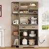 imageYITAHOME Kitchen Pantry Storage Cabinet 67quot Tall Kitchen Hutch with Outlet ampamp Door ampamp Shelves ampamp Drawer Farmhouse Wooden Microwave Stand Buffet Coffee Bar for Home Living Dining Room OffWhiteAntique Gray