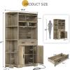 imageYITAHOME Kitchen Pantry Storage Cabinet 67quot Tall Kitchen Hutch with Outlet ampamp Door ampamp Shelves ampamp Drawer Farmhouse Wooden Microwave Stand Buffet Coffee Bar for Home Living Dining Room OffWhiteAntique Gray