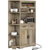 imageYITAHOME Kitchen Pantry Storage Cabinet 67quot Tall Kitchen Hutch with Outlet ampamp Door ampamp Shelves ampamp Drawer Farmhouse Wooden Microwave Stand Buffet Coffee Bar for Home Living Dining Room OffWhiteAntique Gray