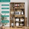 imageYITAHOME Kitchen Pantry Storage Cabinet 67quot Tall Kitchen Hutch with Outlet ampamp Door ampamp Shelves ampamp Drawer Farmhouse Wooden Microwave Stand Buffet Coffee Bar for Home Living Dining Room OffWhiteBrown