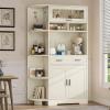 imageYITAHOME Kitchen Pantry Storage Cabinet 67quot Tall Kitchen Hutch with Outlet ampamp Door ampamp Shelves ampamp Drawer Farmhouse Wooden Microwave Stand Buffet Coffee Bar for Home Living Dining Room OffWhiteOffwhite