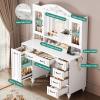 imageYITAHOME Makeup Vanity Desk with Mirror and Lights Power Outlet Glass Top Big Vanity Table with 9 Drawers and Storage Shelves Vintage Style Dressing Table Set WhiteWhite