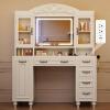 imageYITAHOME Makeup Vanity Desk with Mirror and Lights Power Outlet Glass Top Big Vanity Table with 9 Drawers and Storage Shelves Vintage Style Dressing Table Set WhiteWhite