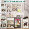 imageYITAHOME Mini Fridge Cabinet and Wall Pantry Hutch Set Coffee Bar Cabinets with Mini Fridge Space Storage Outlet Glass Rack and Beverage Station for Kitchen Home Bar Dining Room White WalnutWhite Walnut