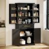 imageYITAHOME Pantry Cabinet 71Inch Tall Freestanding Storage Cabinet with 4 Drawers Farmhouse Cupboard with Doors Storage Adjustable Shelves for Living Room Dining Room Black OakBlack