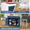 imageYITAHOME Rolling Kitchen island with Seating and LED Lights Mobile Storage Islands with Drop Leaf Dining Table with Power Outlet 2 Drawers and Soft Stools SpiceTowel Rack Lacquered Finish BlackNavy Blue