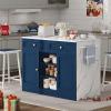 imageYITAHOME Rolling Kitchen island with Seating and LED Lights Mobile Storage Islands with Drop Leaf Dining Table with Power Outlet 2 Drawers and Soft Stools SpiceTowel Rack Lacquered Finish BlackNavy Blue