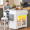 imageYITAHOME Rolling Kitchen island with Seating and LED Lights Mobile Storage Islands with Drop Leaf Dining Table with Power Outlet 2 Drawers and Soft Stools SpiceTowel Rack Lacquered Finish BlackWhite
