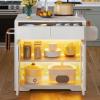 imageYITAHOME Rolling Kitchen island with Seating and LED Lights Mobile Storage Islands with Drop Leaf Dining Table with Power Outlet 2 Drawers and Soft Stools SpiceTowel Rack Lacquered Finish BlackWhite