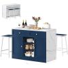 imageYITAHOME Rolling Kitchen island with Seating and LED Lights Mobile Storage Islands with Drop Leaf Dining Table with Power Outlet 2 Drawers and Soft Stools SpiceTowel Rack Lacquered Finish BlackNavy Blue