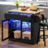 imageYITAHOME Rolling Kitchen island with Seating and LED Lights Mobile Storage Islands with Drop Leaf Dining Table with Power Outlet 2 Drawers and Soft Stools SpiceTowel Rack Lacquered Finish BlackBlack
