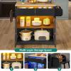 imageYITAHOME Rolling Kitchen island with Seating and LED Lights Mobile Storage Islands with Drop Leaf Dining Table with Power Outlet 2 Drawers and Soft Stools SpiceTowel Rack Lacquered Finish BlackBlack