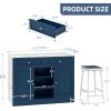 imageYITAHOME Rolling Kitchen island with Seating and LED Lights Mobile Storage Islands with Drop Leaf Dining Table with Power Outlet 2 Drawers and Soft Stools SpiceTowel Rack Lacquered Finish BlackNavy Blue