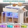 imageYITAHOME Rolling Kitchen island with Seating and LED Lights Mobile Storage Islands with Drop Leaf Dining Table with Power Outlet 2 Drawers and Soft Stools SpiceTowel Rack Lacquered Finish BlackWhite