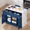 imageYITAHOME Rolling Kitchen island with Seating and LED Lights Mobile Storage Islands with Drop Leaf Dining Table with Power Outlet 2 Drawers and Soft Stools SpiceTowel Rack Lacquered Finish BlackNavy Blue