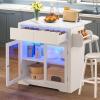 imageYITAHOME Rolling Kitchen island with Seating and LED Lights Mobile Storage Islands with Drop Leaf Dining Table with Power Outlet 2 Drawers and Soft Stools SpiceTowel Rack Lacquered Finish BlackWhite