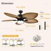 imageYITAHOME Tropical Ceiling Fan with LED Light and Remote 52 Inch Black Palm Leaf Fan for Home with Memory Function 5 Leaf Blades Reversible DC Quiet Motor for Porch Farmhouse Indoor BrownLight wood grain