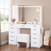 imageYITAHOME White Vanity Table with Mirror 46quot Makeup Desk with 11 Drawers Magnifying Mirror Cushioned Storage Stool Vanity Set with Power Outlet