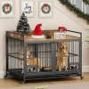 imageYITAHOME 52quot Corner Dog Crate Furniture Wooden Dog Kennel with Dog Cushion Dog Kennel Corner Wooden End Table for Small Medium Large Dogs BrownBrown