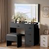 imageYITAHOME Black Vanity Desk with LED Mirror 35 inch Makeup Table with Charging Station 4 Drawers and Stool Adjustable Light Dressing Table for Women
