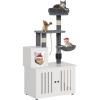 imageYITAHOME Cat Tree with Litter Box Enclosure 2in1 Cat Furniture Modern Cat Condo Indoor Cat Tower with Wood House Perch Food Station Hammocks Scratch Post Hair Brush 59 Inch WhiteWhite