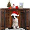 imageYITAHOME Corner Dog Crate Furniture 52quot Wooden Dog Crate with Dog Cushion Dog Kennel Indoor for Small Medium Large Dogs BrownRustic Brown