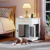 imageYITAHOME Dog Crate Furniture with Dual USB Charger Wooden Dog Kennel End Table with Cushion Tray Drawer for Small Dogs Under 25 lbs Indoor Use WhiteWhite