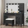 imageYITAHOME Farmhouse Vanity Desk with Mirror Retro Makeup Table Set with Charging Station 10 Dimmable Lights 2 Drawers ampamp 2 Cabinets Rustic BrownBlack
