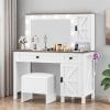 imageYITAHOME Farmhouse Vanity Desk with Mirror Retro Makeup Table Set with Charging Station 10 Dimmable Lights 2 Drawers ampamp 2 Cabinets Rustic BrownWhite