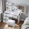 imageYITAHOME Fluted Makeup Vanity Desk Vanity Dressing Table Set with LED Mirror ampamp Power Outlets 3Color LED Lighted 4 Drawers Hidden Storage and Storage Stool