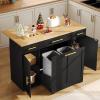 imageYITAHOME Folding Kitchen Table with Power Outlet Drop Leaf Kitchen Table Islands for 2 on Wheels Convertible Trash Can Storage Cabinet for 10 Gallon Garbage Bin Adjustable Storage Racks Wihte OakBlack Oak