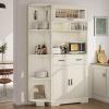 imageYITAHOME Kitchen Pantry Storage Cabinet 67quot Tall Kitchen Hutch with Outlet ampamp Door ampamp Shelves ampamp Drawer Farmhouse Wooden Microwave Stand Buffet Coffee Bar for Home Living Dining Room OffWhiteOffwhite