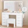 imageYITAHOME Makeup Vanity Set with LED Illuminated Mirror ampamp Power Outlet 46 Cosmetics Vanity Desk Boasting 11 Drawers Dressing Table with LightsPristine White