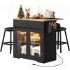 imageYITAHOME Rolling Kitchen island with Seating and LED Lights Mobile Storage Islands with Drop Leaf Dining Table with Power Outlet 2 Drawers and Soft Stools SpiceTowel Rack Lacquered Finish BlackBlack
