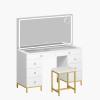 imageYITAHOME Vanity Desk Set with Large LED Lighted Mirror Magnifying Glass ampamp Power Outlet 8 Drawers Makeup Vanities Dressing Table with Stool White 47 InchesWhite