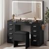 imageYITAHOME Vanity Desk with LED Mirror ampamp Power Outlets 10 Drawers Makeup Vanity Table with Storage Stool Sturdy Wooden Vanity with 3 Color ModesBlack