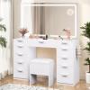 imageYITAHOME White Vanity Table with Mirror 46quot Makeup Desk with 11 Drawers Magnifying Mirror Cushioned Storage Stool Vanity Set with Power Outlet