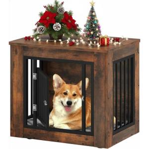 imageYITAHOME 272quot L Dog Crate Furniture for Medium Dogs 2in1 IronWood Fusion Dog cage Indoor up to 30 lb Side End Table Modern Dogs Kennel with Waterproof Top Safety CornersSteel LockRusticRustic